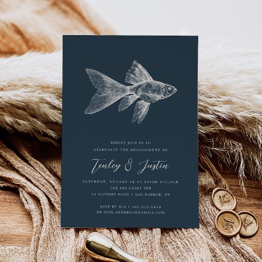 Tiefsee | Elegante Coastal Beach Engagement Party Einladung