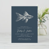 Tiefsee | Elegante Coastal Beach Engagement Party Einladung (Stehend Vorderseite)