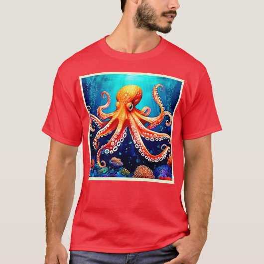 Tiefsee-Octopus-Glow-Design T-Shirt (Vorderseite)