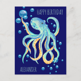Tiefsee-Oktopus Blaue Blase Marine Geburtstag Postkarte