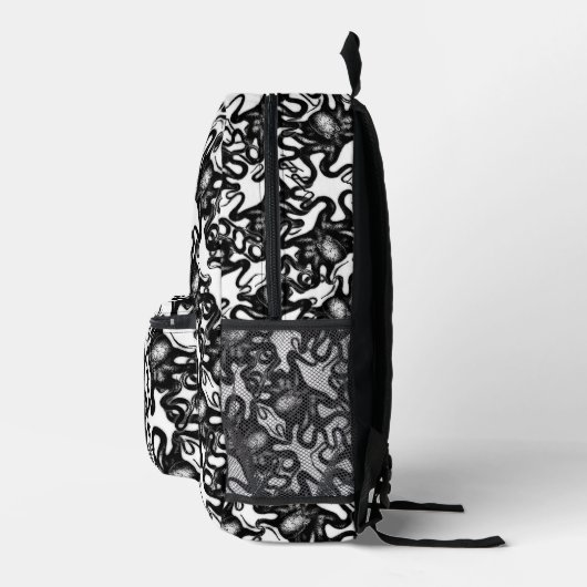 Tiefsee-Oktopus Schwarz auf weißem Illusionseffekt Bedruckter Rucksack (Rechts)