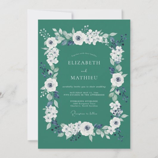 Tiefsee-Ranunculus-Eukalyptus-Hochzeit Einladung (Vorderseite)