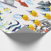 Tiefsee-Taucher und tropische Fische auf dem Geschenkpapier (Ecke)