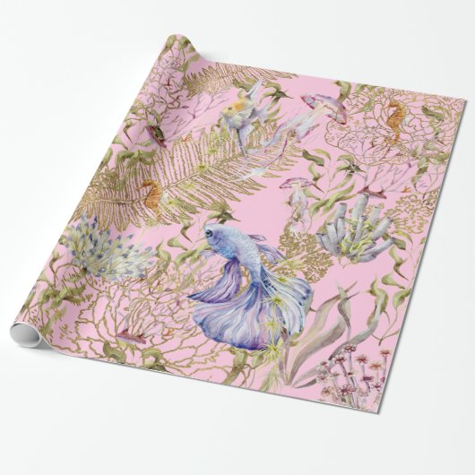 Tiefseegarnelen-Goldschimmer-Unterwasser-Korallenf Geschenkpapier (Ungerollt)