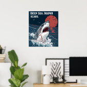 Tiefseehaar Narben Großer Weißer Hai Poster (Heimbüro)