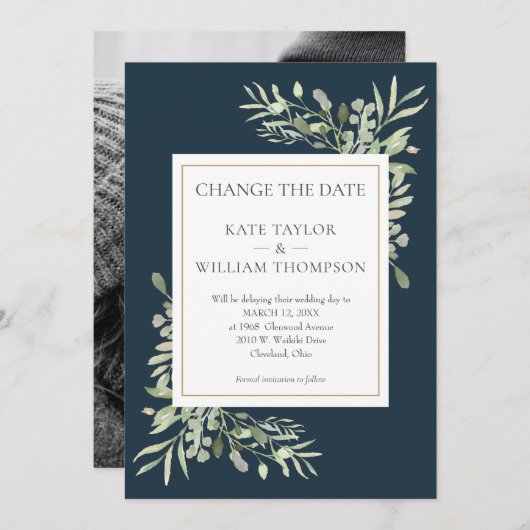 Tiefseelblau verändert das Date Foto Hochzeit Save The Date (Vorne/Hinten)