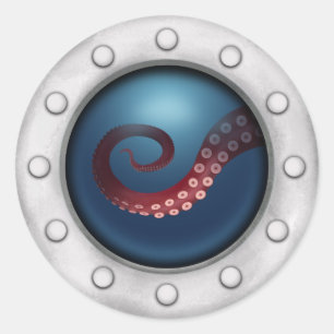 Tiefseeschiff Porthole Steampunk Octopus Runder Aufkleber