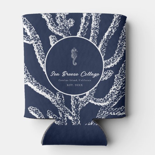 Tiefseetauchen: Navy Blue & White Nautical Inspiri Dosenkühler (Rückseite)