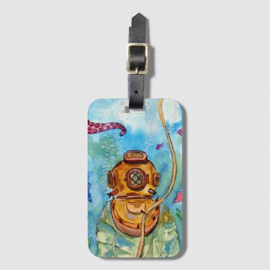 Tiefseetaucher unter Wasser Gepäckanhänger (Vorderseite Vertikal)