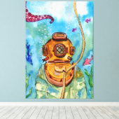 Tiefseetaucher unter Wasser Leinwanddruck (Insitu (Holzboden))