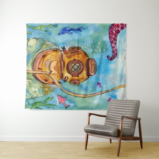 Tiefseetaucher unter Wasser Wandteppich (Beispiel (Horizontal))