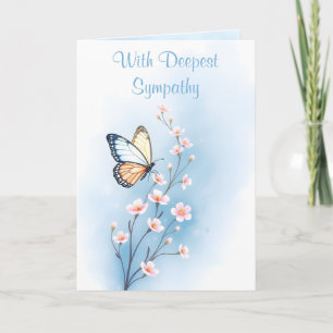 Tiefstes Mitgefühl Blaue Aquarell-Blume Schmetterl Karte