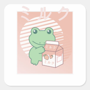 Tieftonästhetischer Frosch Kawaii Erdbeermilch Quadratischer Aufkleber