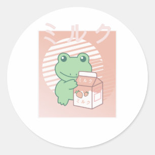 Tieftonästhetischer Frosch Kawaii Erdbeermilch Runder Aufkleber