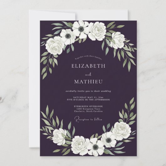 Tiefviolette Anemonen-Hochzeit Einladung (Vorderseite)