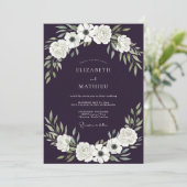 Tiefviolette Anemonen-Hochzeit Einladung (Stehend Vorderseite)