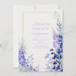 Tiefviolette Aquarell-Muscari Goldrahmen-Hochzeit Einladung