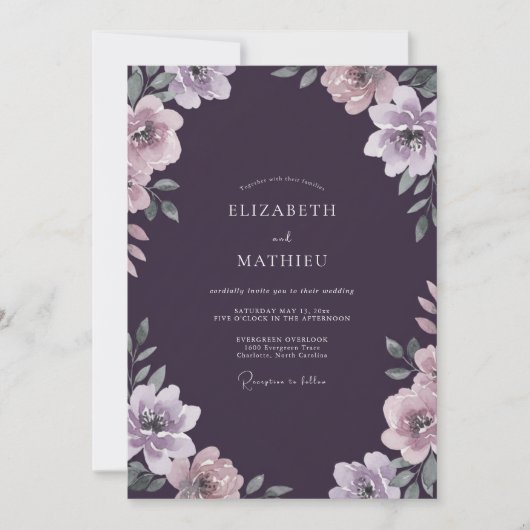 Tiefviolette Bemalte Hochzeit Einladung (Vorderseite)