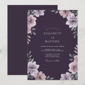 Tiefviolette Bemalte Hochzeit Einladung (Vorne/Hinten)