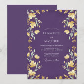 Tiefviolette Blatt-Hochzeit Einladung (Vorne/Hinten)