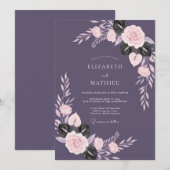 Tiefviolette Blatt-Hochzeit Einladung (Vorne/Hinten)