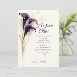Tiefviolette Calla-Lilie Aquarell Florale Hochzeit Einladung