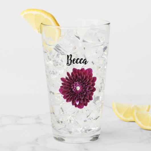 Tiefviolette Dahlienblüte Personalisiert Glas (Vorderseite Ice)