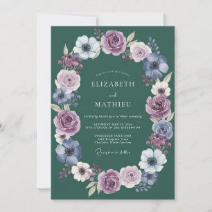 Tiefviolette Florale Lorbeer-Hochzeit Einladung