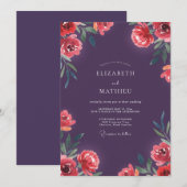 Tiefviolette Mohn-Hochzeit Einladung (Vorne/Hinten)