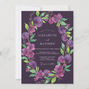 Tiefviolette Pflaumen-Eukalyptus-Hochzeit Einladung