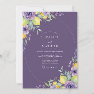 Tiefviolette Zitronen-Eukalyptus-Hochzeit Einladung