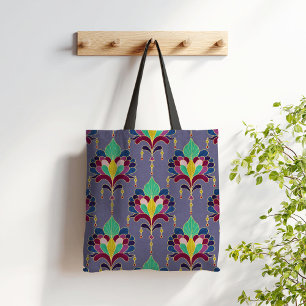 Tiefviolettes und goldenes Art Deco-Blumenornament Tasche