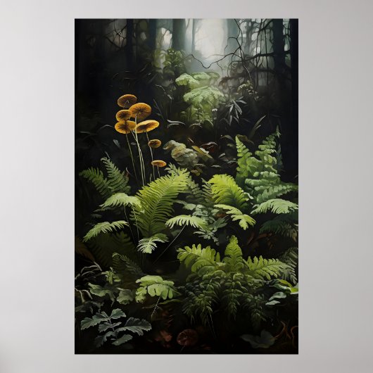 Tiefwaldfarn und Pilze, Wald Moody Poster (Vorne)