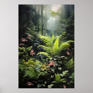 Tiefwaldfarn, Wald-Moody-Wandbild, dunkel Poster