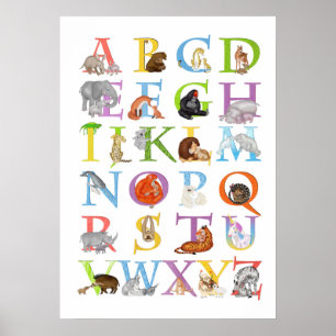 Tier-ABC-Kinderzimmerposter (blau) Poster