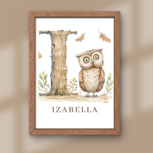 Tier-Alphabet Buchstabe I Kindername Eule Poster