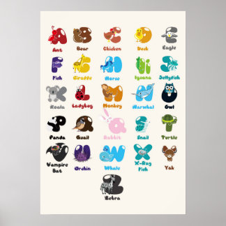 Tier Alphabet für Kinder Bildung Poster