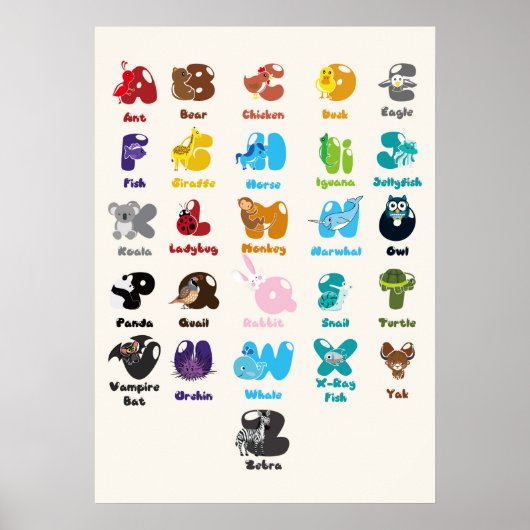 Tier Alphabet für Kinder Bildung Poster (Vorne)
