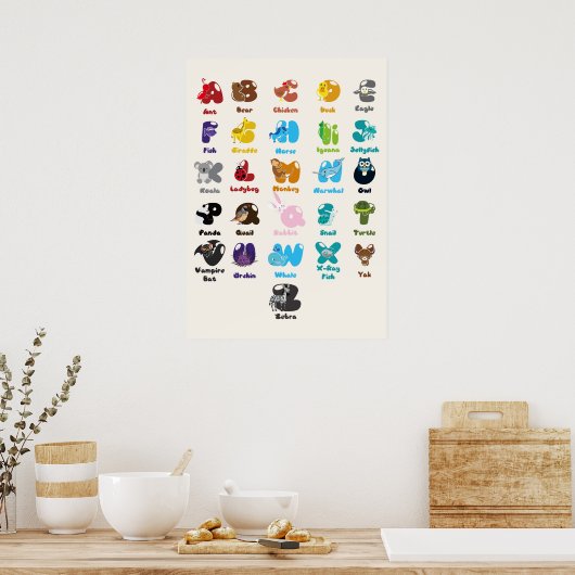Tier Alphabet für Kinder Bildung Poster (Küche)
