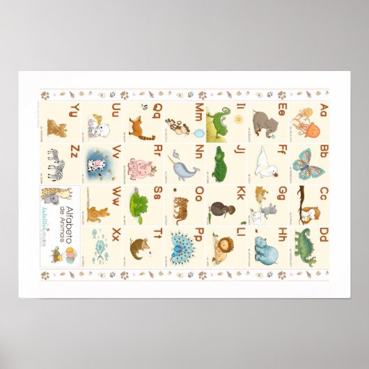 Tier Alphabet Poster auf Portugiesisch, ABC-Tiere (Vorne)