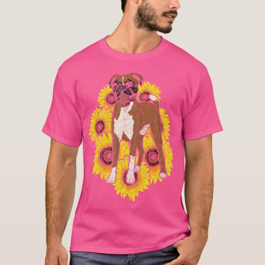 Tier Boxer Lover Dog Besitzer Hippie Sunflores T-Shirt (Vorderseite)
