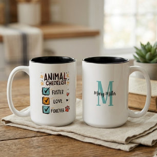 Tier-Checkliste-Monogramm Zweifarbige Tasse