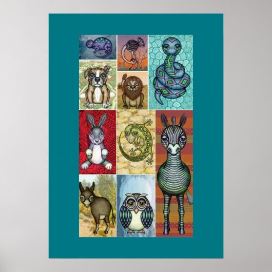 Tier Collage Volkskunst-Design Poster (Vorne)