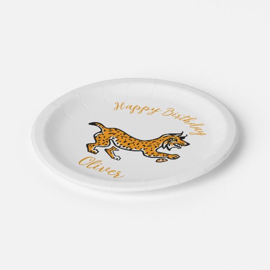 Tier - Coole Iberische LYNX - Glücklicher Geburtst Pappteller (Schrägansicht)