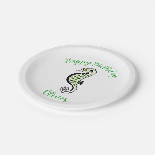 Tier - Cooles SEEPFERD - Happy Birthday - Pappteller (Schrägansicht)