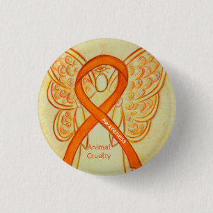 Tier Grausamkeit Orange Bewusstsein Ribbon Angel B Button
