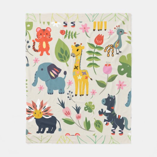 Tier Jungle Pastel Leaf Muster Fleecedecke (Vorderseite)