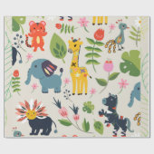 Tier Jungle Pastel Leaf Muster Geschenkpapier (Flach)