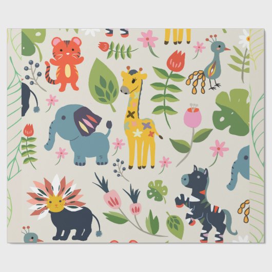 Tier Jungle Pastel Leaf Muster Geschenkpapier (Flach)