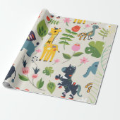 Tier Jungle Pastel Leaf Muster Geschenkpapier (Ungerollt)